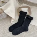 Calcetines de punto gris oscuro para mujer, estilo ballet, con borde de volantes y perla. - Talla única / Carboncillo Oscuro