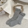 Calcetines de ballet de punto gris con perlas y volantes, cómodos calcetines de invierno para mujer. - Talla única / Gris Jaspeado Claro
