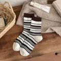 Chaussettes mi-hautes rayées rétro pour femmes, décontractées tricotées mode respirantes - Taille unique / Blanc Rayé