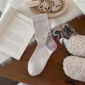 Cute cat design women cotton mid-tube socks in beige, featuring fluffy plush tail detail for cozy daily wear. - One Size / Beige Cartoon