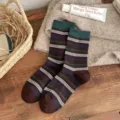 Chaussettes mi-mollet rayées pour femmes automne style coréen mode blocs de couleurs - Taille unique / Rayures Café
