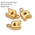 Roestvrijstalen opgeblazen letter hanger charm voor DIY sieraden maken, goudkleurig, 7x10mm. - Letter R - Goud