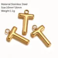 Ciondolo lettera T in acciaio inossidabile, accessorio gioielli DIY dorato, charm alfabeto minimal. - Ciondolo Lettera T / Oro