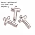 Ciondolo con Lettera T in Acciaio Inossidabile Accessorio Gioiello DIY Colore 10x16mm - Ciondolo Lettera T / Argento
