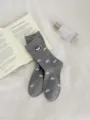 Gray dark pattern women's mid-tube socks, cute penguin embroidery and retro snowflake design, chic. - One Size / Grey Small Fish