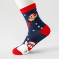 Weihnachtliche Damen-Baumwollsocken mit süßem Rentier- und Schneemann-Muster für den Winter. - Marine Schneemann