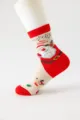Weihnachtssocken in Rot und Beige mit süßem Weihnachtsmann und Rentier Motiv für Damen. - Einheitsgröße / Rot Weihnachtsmann