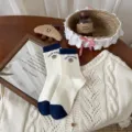 Cute Bear Navy Blue Cartoon Embroidery Cotton Socks Women College Style Variant Option - One Size / JOY Bear
