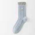 Cute Japanese JK style mid-tube socks featuring sweet cartoon rabbit embroidery design. - Size 35-39 / Blue