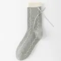 Grey knit mid-calf women socks with white wavy pattern and cute side bowknot detail. - Size 35-39 / Gray