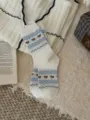 Cute bear embroidered mid-tube socks, vintage Fair Isle design, soft knit winter women socks - One Size / Fair Isle Bear