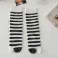Black and white striped tabi socks, split toe design, comfortable daily wear japanese style. - One Size / Dark Gray & White