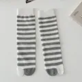 Japanese style grey and white striped split-toe socks cotton tabi socks for daily wear - One Size / Light Grey White