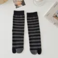 Black and grey striped tabi split-toe socks, comfortable Japanese style socks for women SKU. - One Size / Dark Gray Black