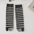 Black and white striped tabi socks, split-toe design, comfortable cotton hosiery for daily wear. - One Size / Light Grey Black