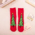 Chaussettes de Noël en polaire corail rouge, motif sapin mignon, chaussettes douillettes. - Taille unique / Noël arbre