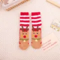 Chaussettes de Noël duveteuses joli design de renne, rayures rouge et blanc chaussettes chaudes. - Taille unique / Renne à Rayures
