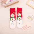 Chaussettes de Noël en polaire corail épaissies avec joli design de bonhomme de neige chaleureuses. - Taille unique / Bonhomme de neige aux souhaits