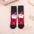 Chaussettes de Noël en polaire corail avec motif père Noël, chaussettes douces et chaudes. - Taille unique / Père Noël Noir