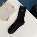 Men's black mid-tube cotton socks with stylish mountain woven pattern and casual streetwear design. - One Size / Black