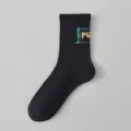 Chaussettes mi-hautes noires en coton pour homme style urbain tendance sport variante - Taille unique / Style Bordure Graffiti (6124816032265) / Noir