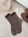 Japanese sweet brown polka dot mid-tube socks with lace trim and bow for women Lolita style. - One Size / Tea Coffee Brown Lace