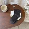 Japanische Vintage Blumen Baumwoll Socken Damen, süße gerüschte Mädels Freizeitsocken neu. - Damen 35-39 / Kaffeebraun