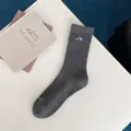 Men's dark grey ribbed crew socks featuring a stylish snow mountain embroidery and comfortable cotton. - One Size / Dark Gray