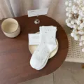 Damen süße Blumen Wadenstrümpfe japanische Baumwoll Stulpen Socken mit Bubble-Bündchen - Damen 35-39 / Meliertes Grau