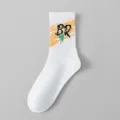 Chaussettes mi-mollet blanches pour homme avec imprime tendance, coton respirant style urbain - Style Imprimé Graffiti Jaune (6124816032269)