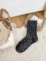 Japanische Winter dunkelgraue Baumwoll Socken mit süßem weißen Blumenmuster warme Strickstrümpfe - Einheitsgröße / Dunkelgrau Klee