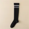 Black athletic long socks for women with sporty stripe design, perfect for fitness and running. - Women's 35-39 / Black