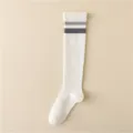 White athletic knee high socks with grey stripes for women fitness running daily wear - Women's 35-39 / White