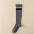 Grey ribbed double-stripe long compression sports socks for women fitness and running. - Women's 35-39 / Dark Gray