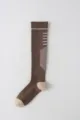 Calze da compressione sportive donna, gambaletti a righe traspiranti in colore marrone e beige. - Donna 35-39 / Caffè