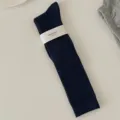 Dark blue ribbed cotton calf socks, comfortable solid color daily wear hosiery for women. - Women's 35-39 / Navy Blue