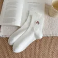 White cotton mid tube socks featuring cute sweet mushroom embroidery lace design casual wear. - Women's 35-39 / Little House