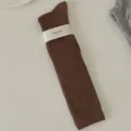 Brown ribbed knit long socks for women, classic solid color casual daily hosiery. - Women's 35-39 / Coffee