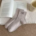 Women cute ribbed mid-calf socks with sweet embroidered bow design knit daily hosiery - Women's 35-39 / Bow