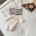 Damen Winter vintage gesprenkelte Baumwolle mittelhohe Socken japanischer Stil Stil Socken - Einheitsgröße / Fair Isle
