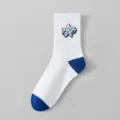 Herren Wadenlange Sportsocken in Weiß und Blau, atmungsaktive Baumwollvariante für Training. - Einheitsgröße / Weiß