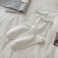 Calcetines blancos mujer otoño fino minimalista ins borde lechuga algodón media caña - Talla única / Borde Enrollado
