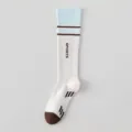 Damen Sport Langsocken, Farbblock Yoga Wadensocken mit Streifen und rutschfestem Design. - Einheitsgröße / Beige