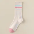 Damen sportliche Crew Socken gestreifte Baumwoll Socken für Fitness und Sport - Einheitsgröße / Hellrosa