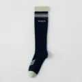 Bequeme sportliche Kniestrümpfe für Yoga und Fitness mit modernem Streifen-Design. - Einheitsgröße / Marineblau