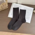 Men cotton crew socks solid color ribbed breathable comfortable business casual dress socks - One Size / Dark Gray