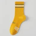 Men's yellow athletic crew socks with blue white stripes and contrast side letters comfortable cotton - One Size / Yellow