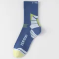 Men's color-blocked athletic crew socks in blue, breathable cotton for running and basketball. - One Size / Blue