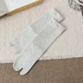 Grey split toe socks with small woven label, casual cotton daily wear for women. - Grey-Beige