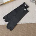 Dark grey split toe socks tabi style casual cotton socks with cute white egg label patch. - Dark Gray